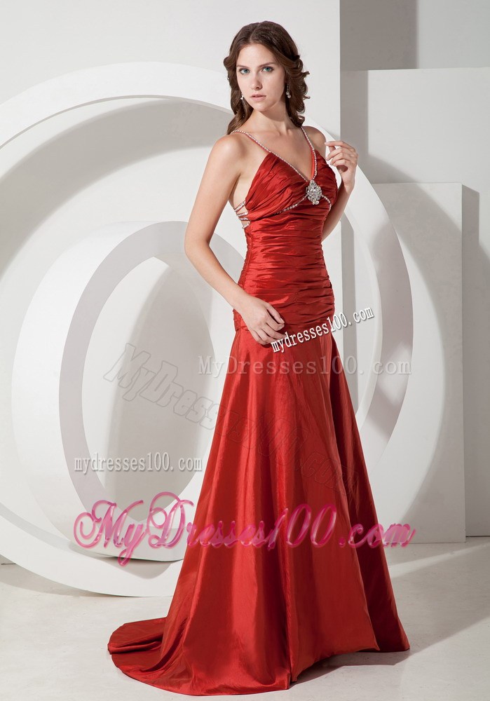 Custom Made Red Sheath Straps Ruched Celebrity Dresses