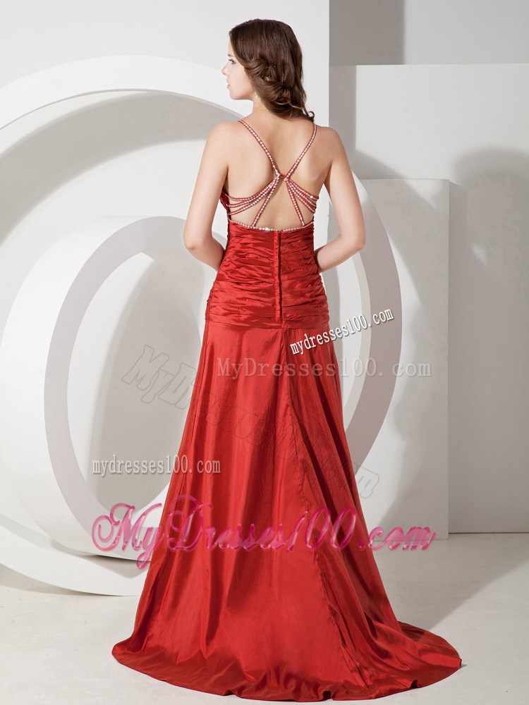 Custom Made Red Sheath Straps Ruched Celebrity Dresses