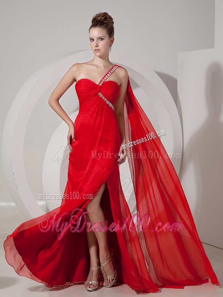 Custom Made Red One Shoulder Celebrity Dresses with Beading