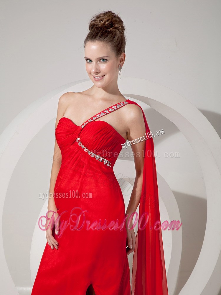 Custom Made Red One Shoulder Celebrity Dresses with Beading