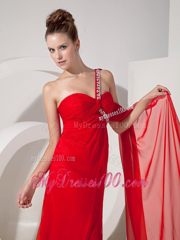 Custom Made Red One Shoulder Celebrity Dresses with Beading