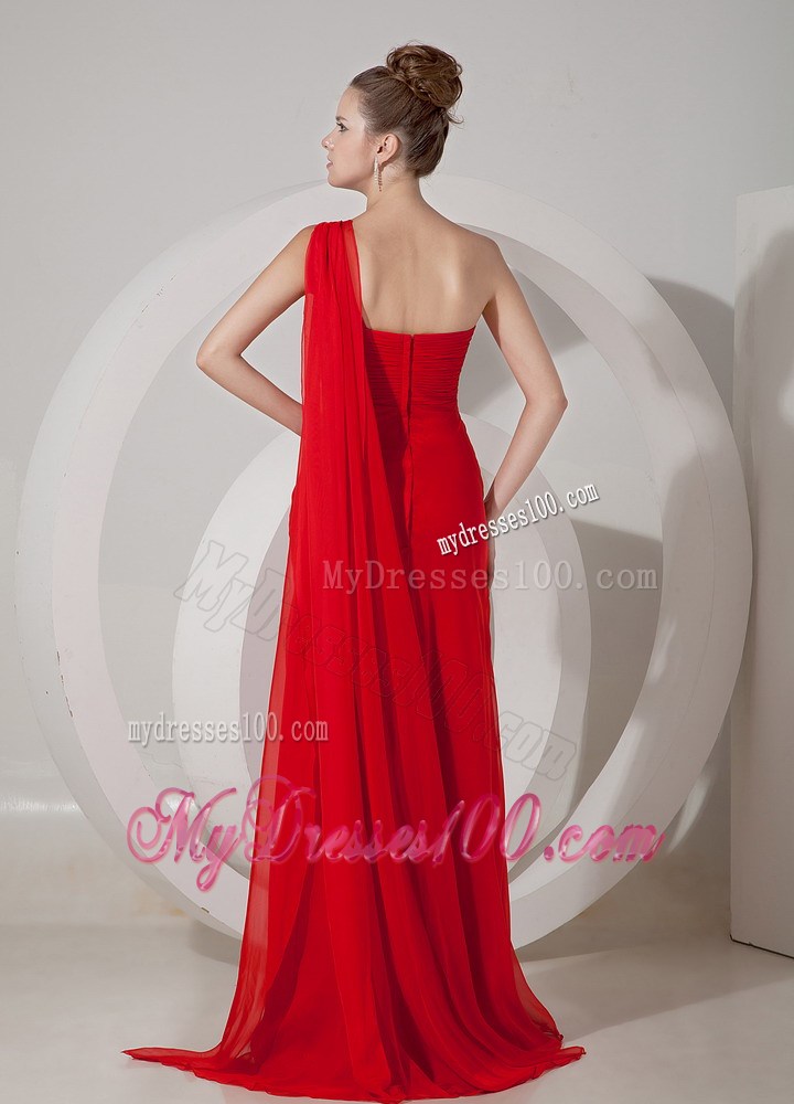 Custom Made Red One Shoulder Celebrity Dresses with Beading