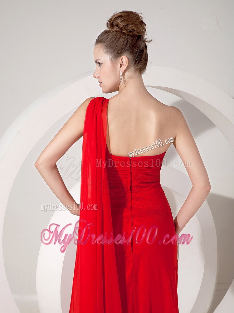Custom Made Red One Shoulder Celebrity Dresses with Beading