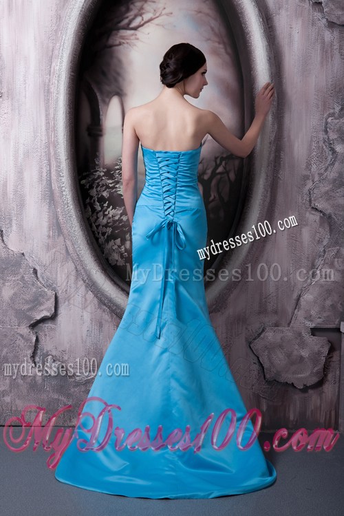 Simple Aqua Blue Pageant Dresses Column Strapless Brush Train