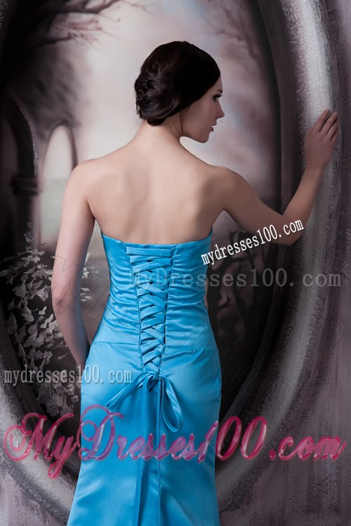 Simple Aqua Blue Pageant Dresses Column Strapless Brush Train