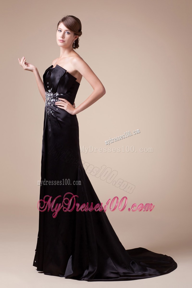 2013 Strapless Beading Black Prom Dress Brush Train