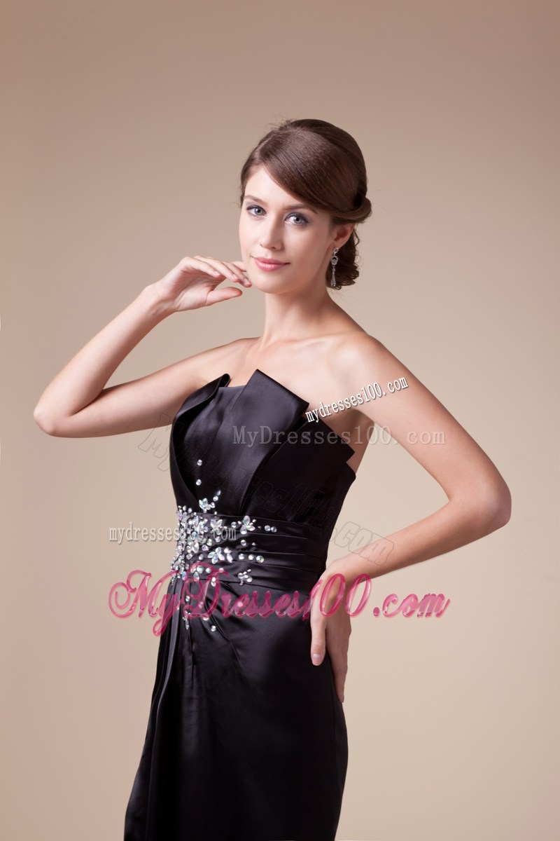 2013 Strapless Beading Black Prom Dress Brush Train