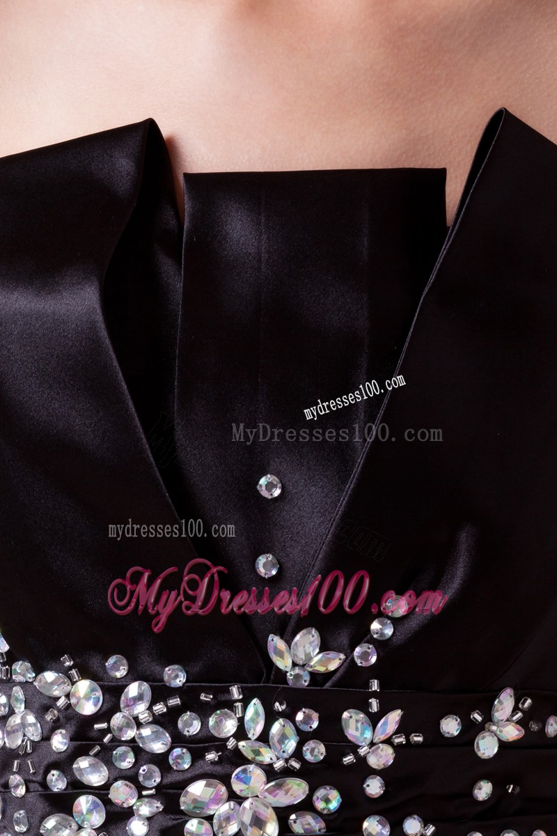 2013 Strapless Beading Black Prom Dress Brush Train