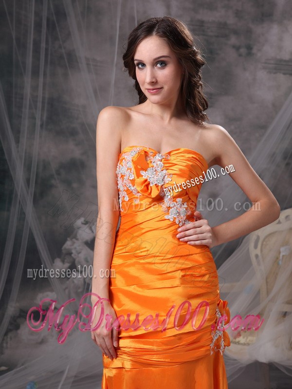 Customize Orange Sweetheart Pageant Dresses with Appliques and Ruches