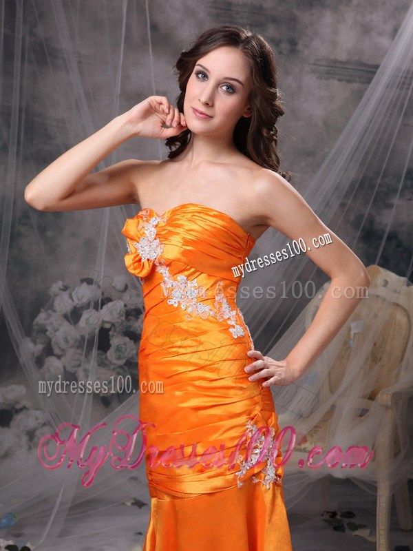 Customize Orange Sweetheart Pageant Dresses with Appliques and Ruches