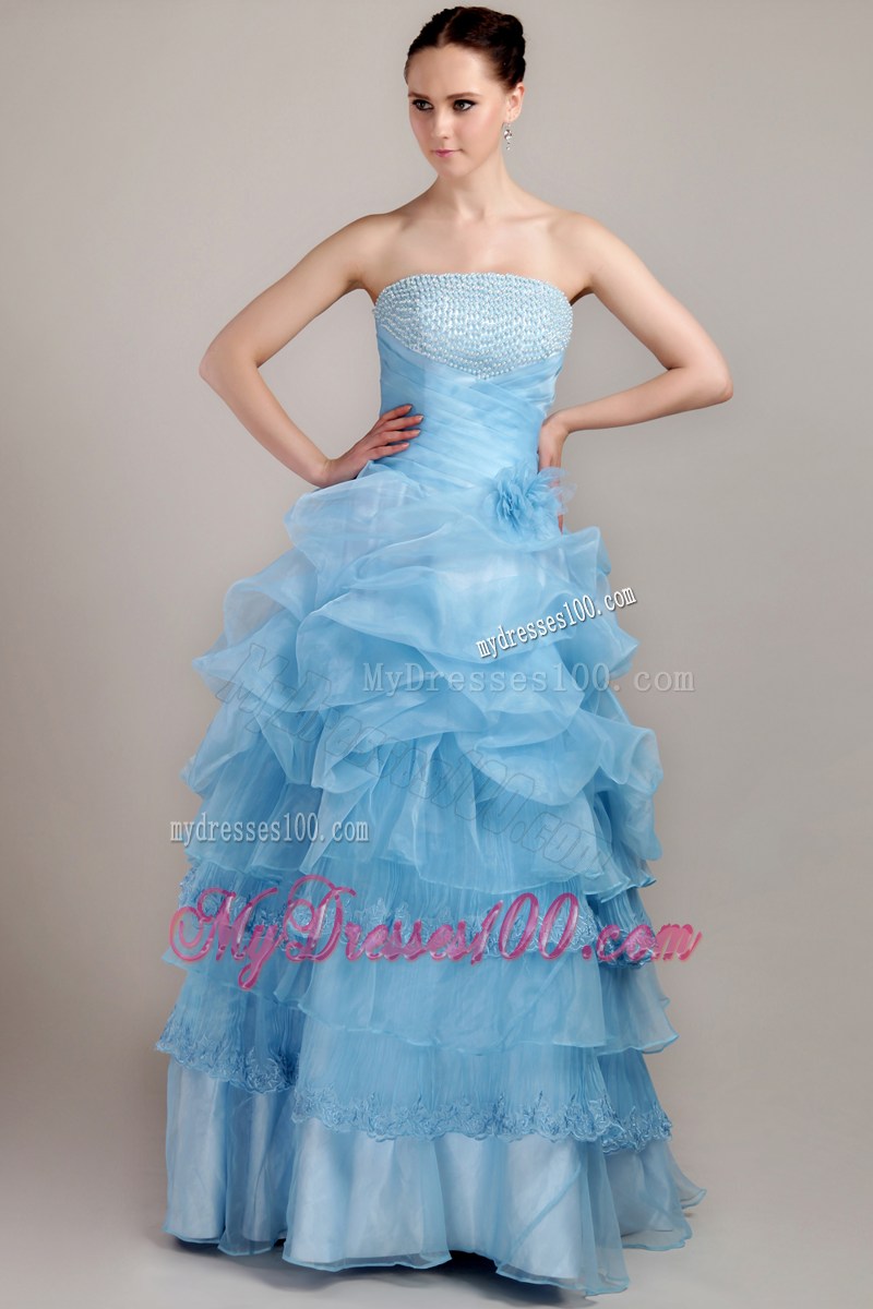 Baby Blue Strapless Floor-length 2013 Beaded Pageant Dresses