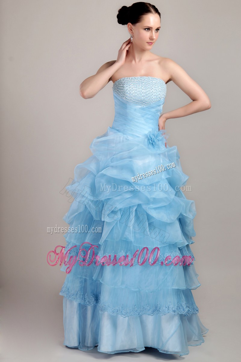 Baby Blue Strapless Floor-length 2013 Beaded Pageant Dresses