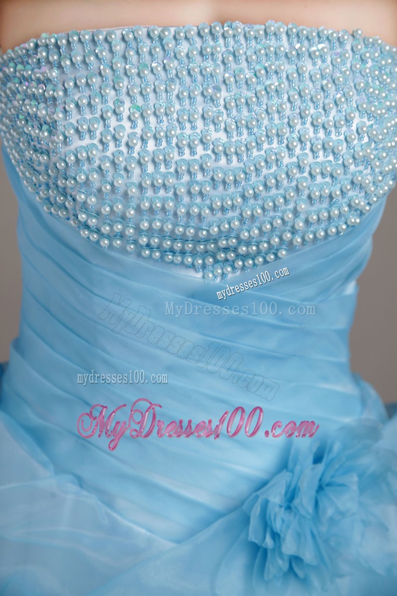Baby Blue Strapless Floor-length 2013 Beaded Pageant Dresses