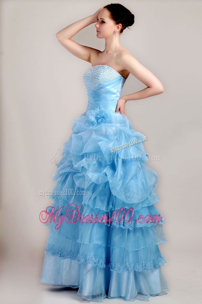Baby Blue Strapless Floor-length 2013 Beaded Pageant Dresses