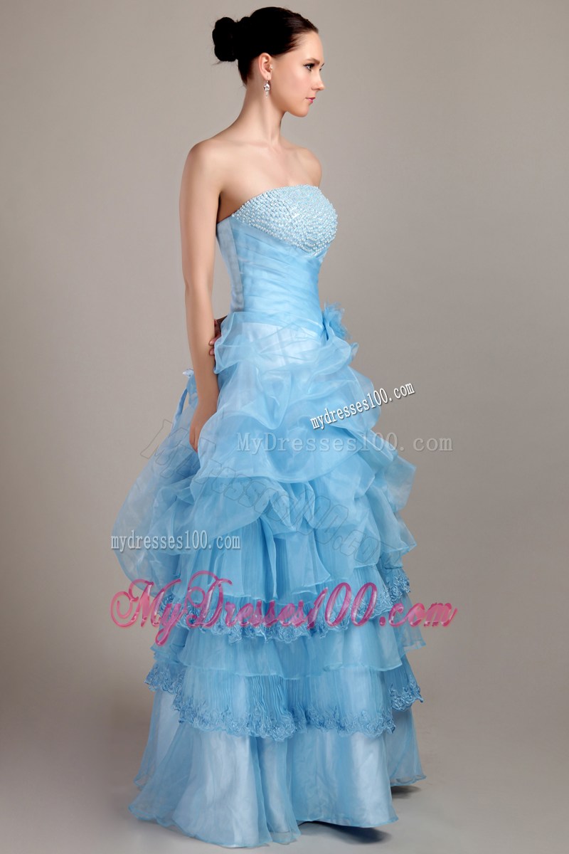 Baby Blue Strapless Floor-length 2013 Beaded Pageant Dresses