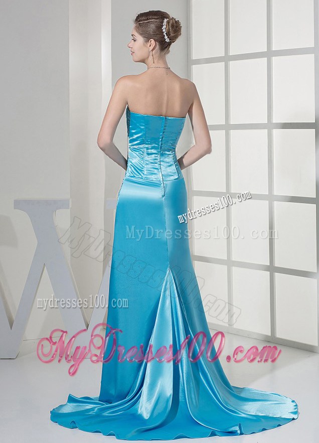 Beaded Decorate Bust and Ruched Bodice For Teal Prom Dress