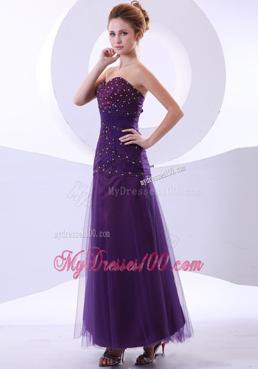 Beading Decorate Bodice Purple Ankle-length 2013 Pageant Dresses