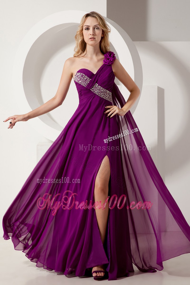 Dark Purple Empire One Shoulder Floor-length Pageant Dresses with Beading