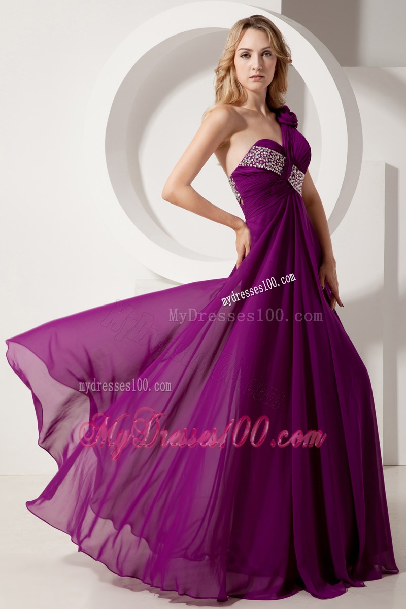 Dark Purple Empire One Shoulder Floor-length Pageant Dresses with Beading