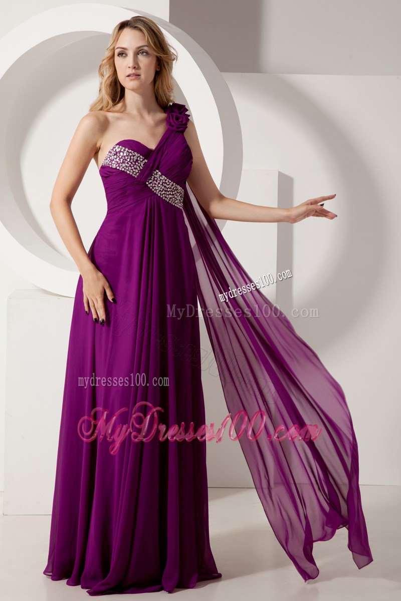Dark Purple Empire One Shoulder Floor-length Pageant Dresses with Beading