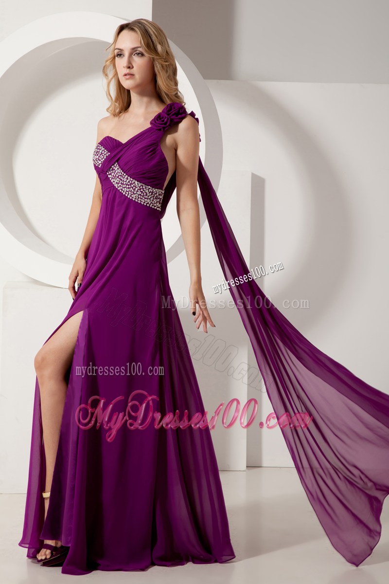 Dark Purple Empire One Shoulder Floor-length Pageant Dresses with Beading