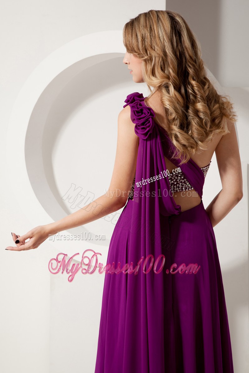 Dark Purple Empire One Shoulder Floor-length Pageant Dresses with Beading