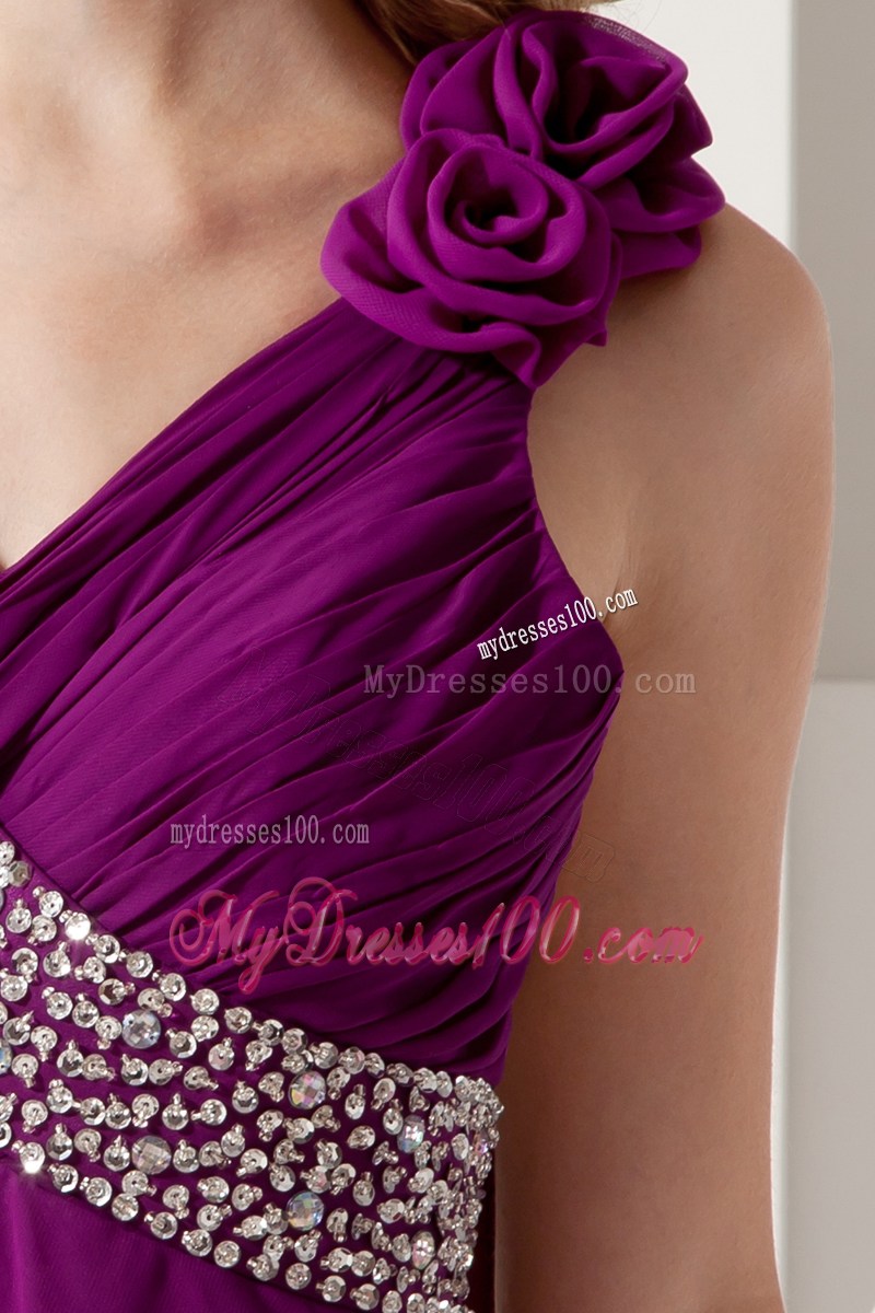 Dark Purple Empire One Shoulder Floor-length Pageant Dresses with Beading