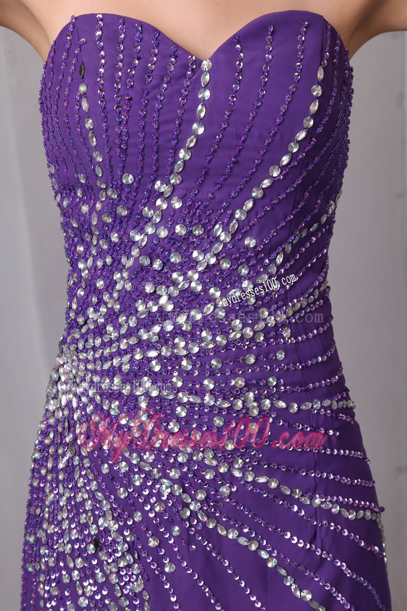 Purple 2013 Pageant Dresses with Beading and High Slit Sweetheart