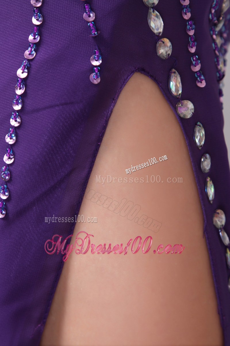 Purple 2013 Pageant Dresses with Beading and High Slit Sweetheart