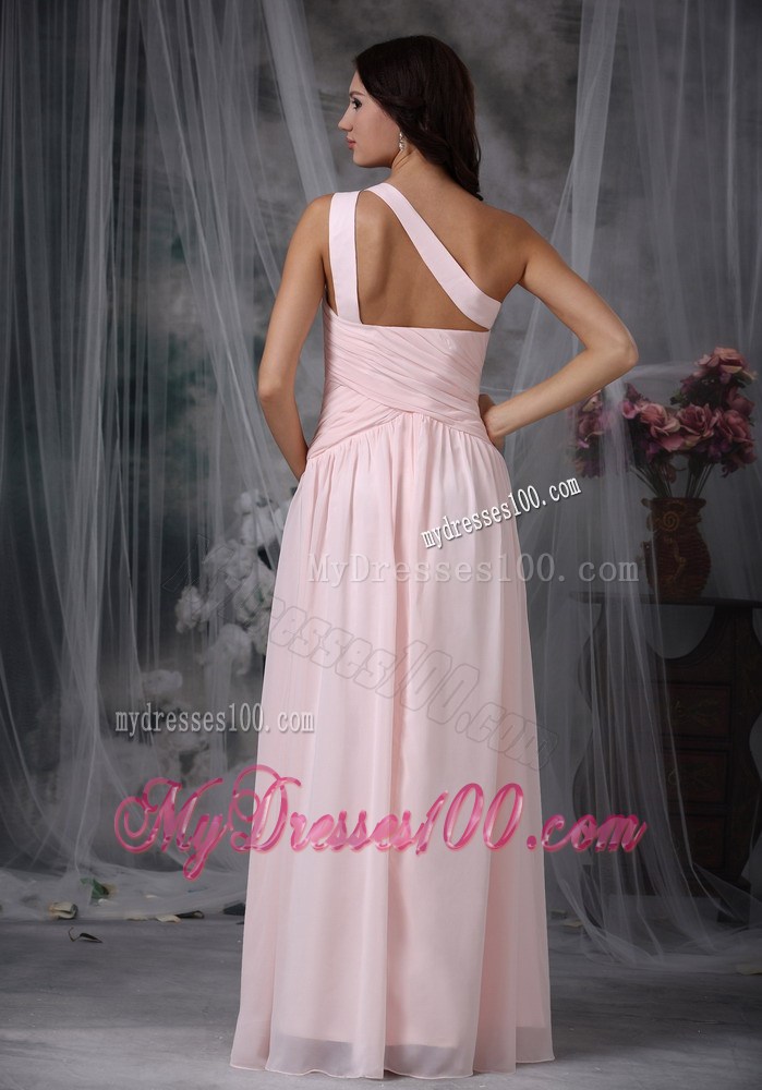 Baby Pink Empire One Shoulder Floor-length Beaded Pageant Dresses