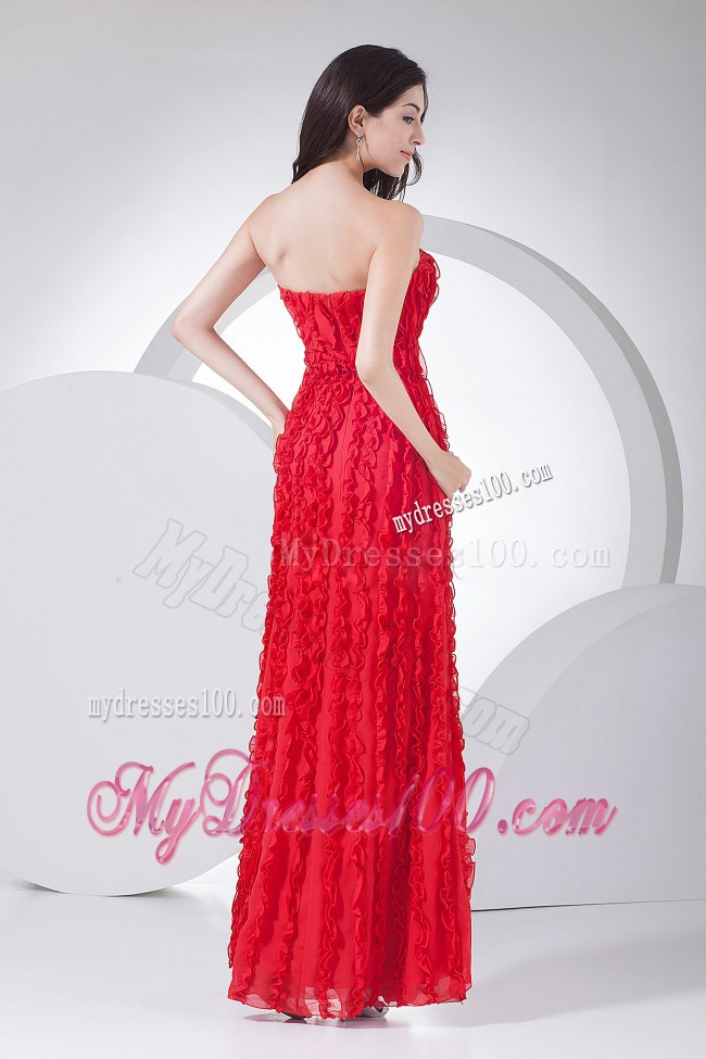Beading Red Chiffon Prom Dress For Formal Pageant Dresses Ankle-length