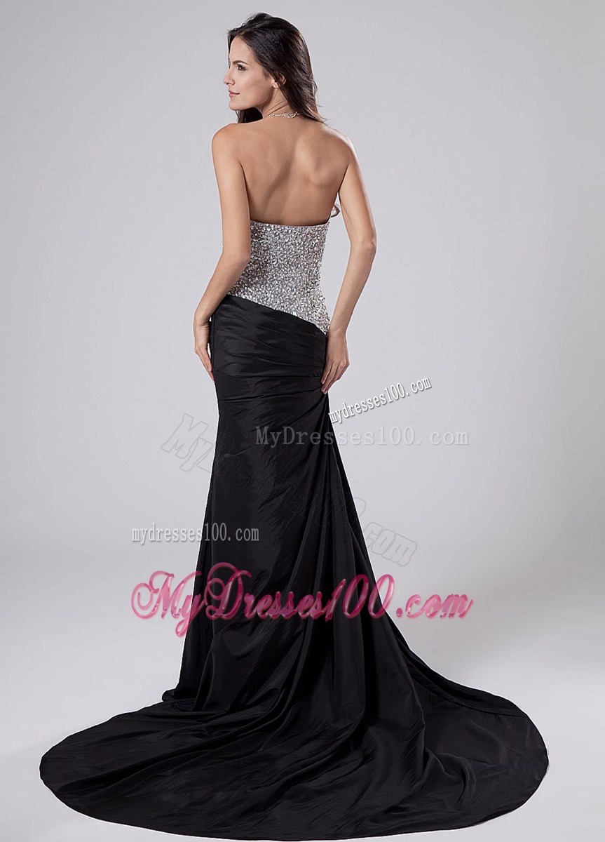 Beading Sweetheart Strapless Column Black Prom Dresses Court Train