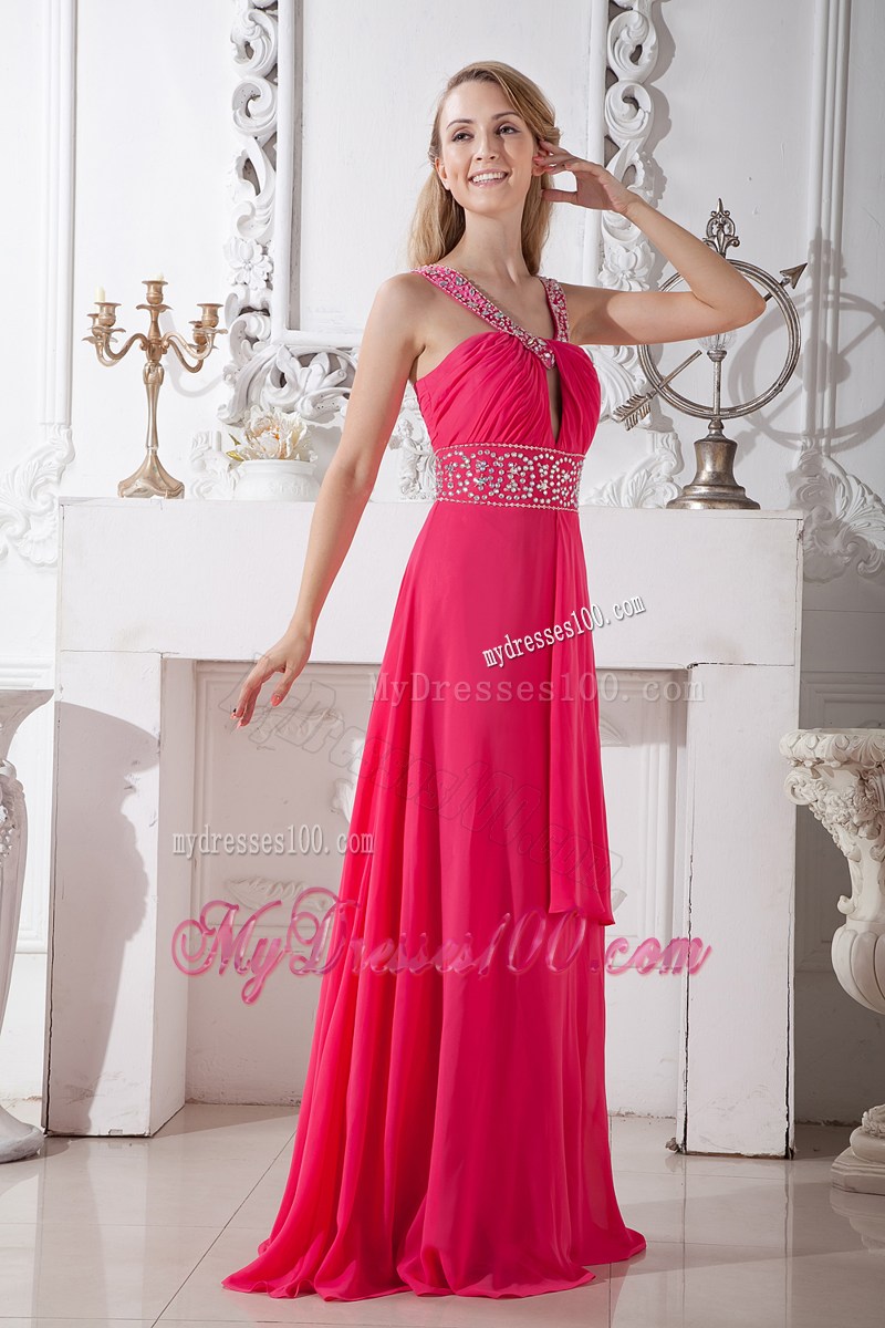 Affordable Sexy Coral Red V-neck Pageant Dresses with Beading
