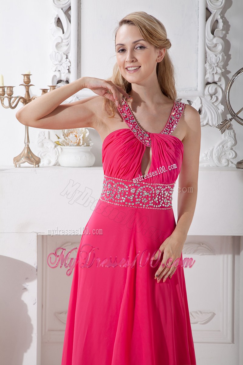 Affordable Sexy Coral Red V-neck Pageant Dresses with Beading
