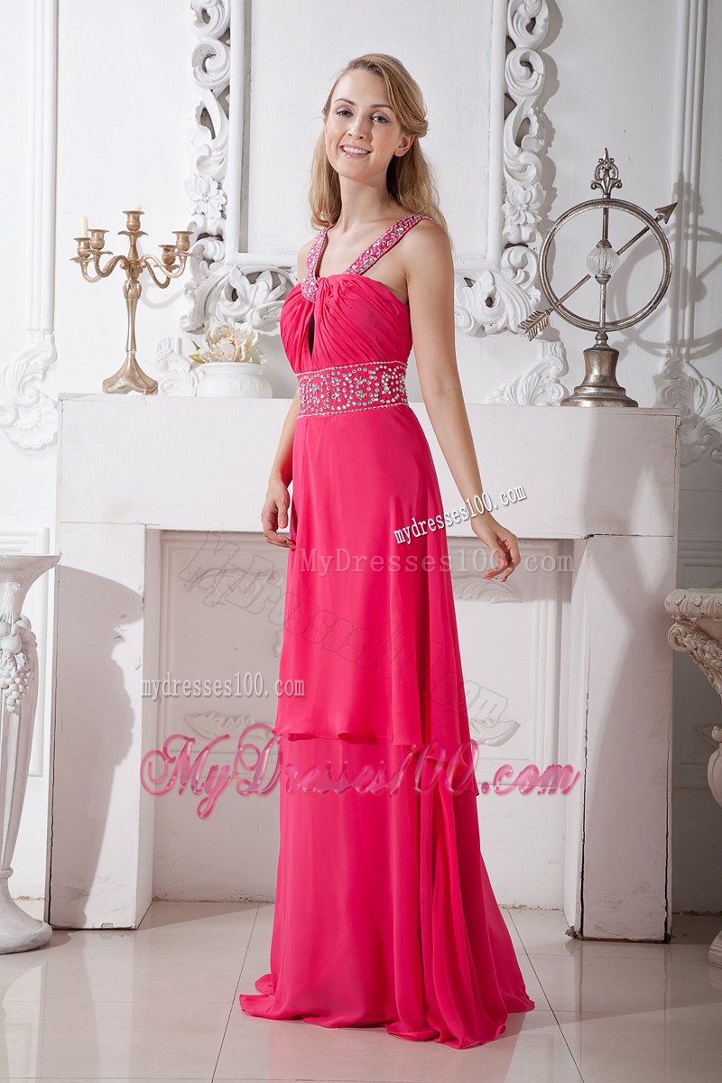 Affordable Sexy Coral Red V-neck Pageant Dresses with Beading