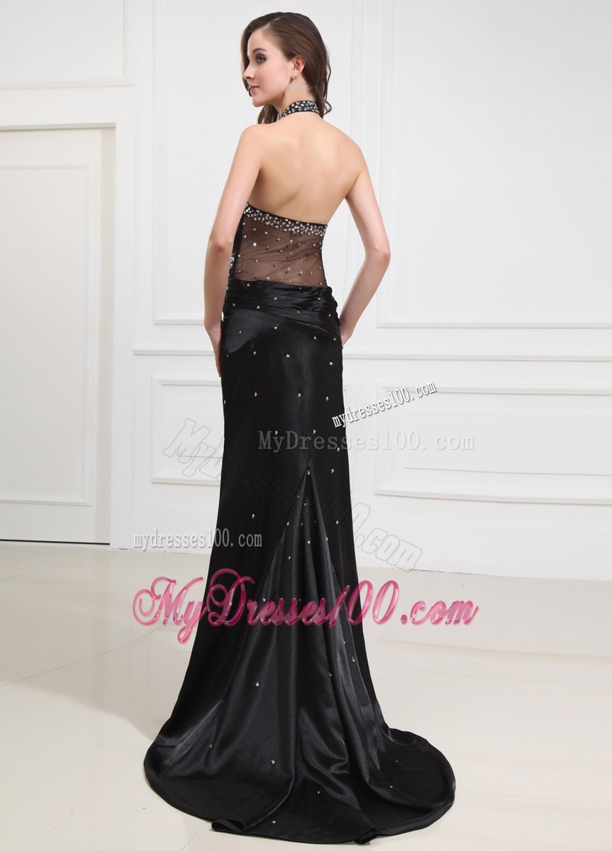 Beading V-neck Brush Train Column Black Pageant Dresses for 2013