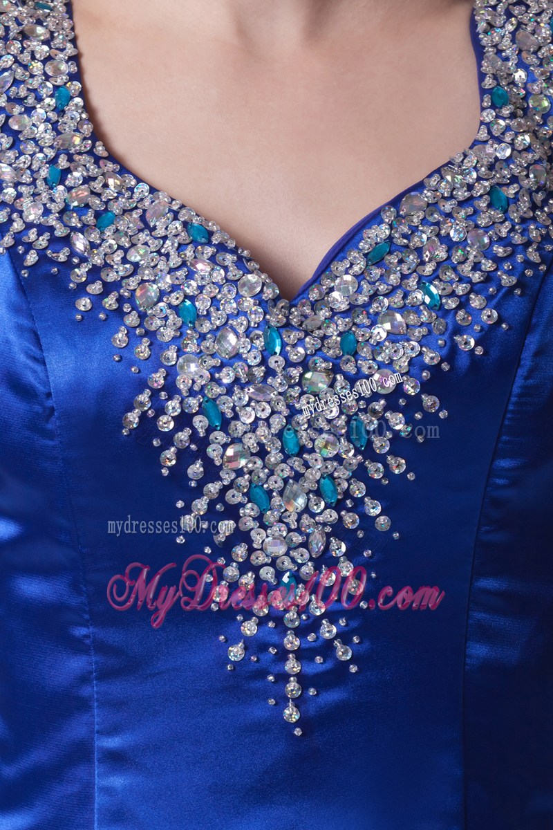 Beading V-neck High Slit Brush Train Prom Dress