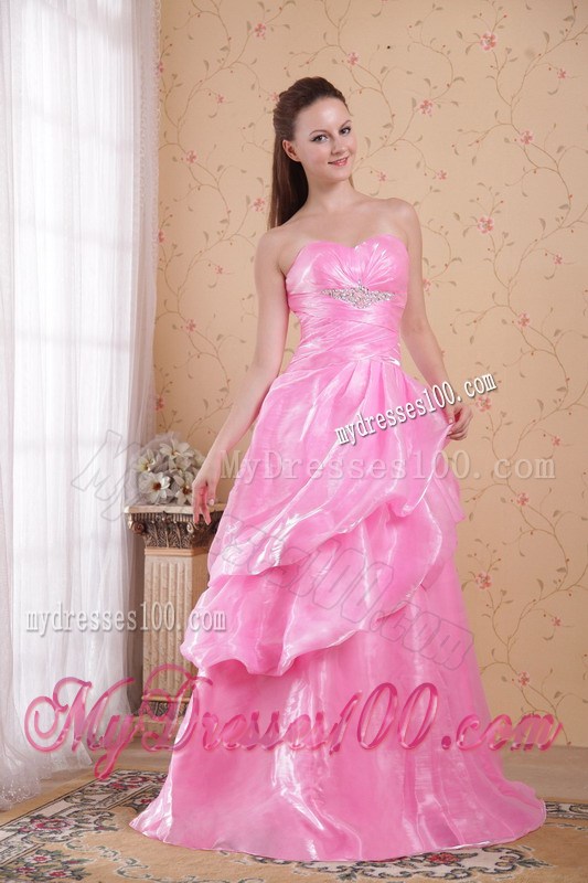 Rose Pink Princess Sweetheart Beading and Ruches Pageant Dresses
