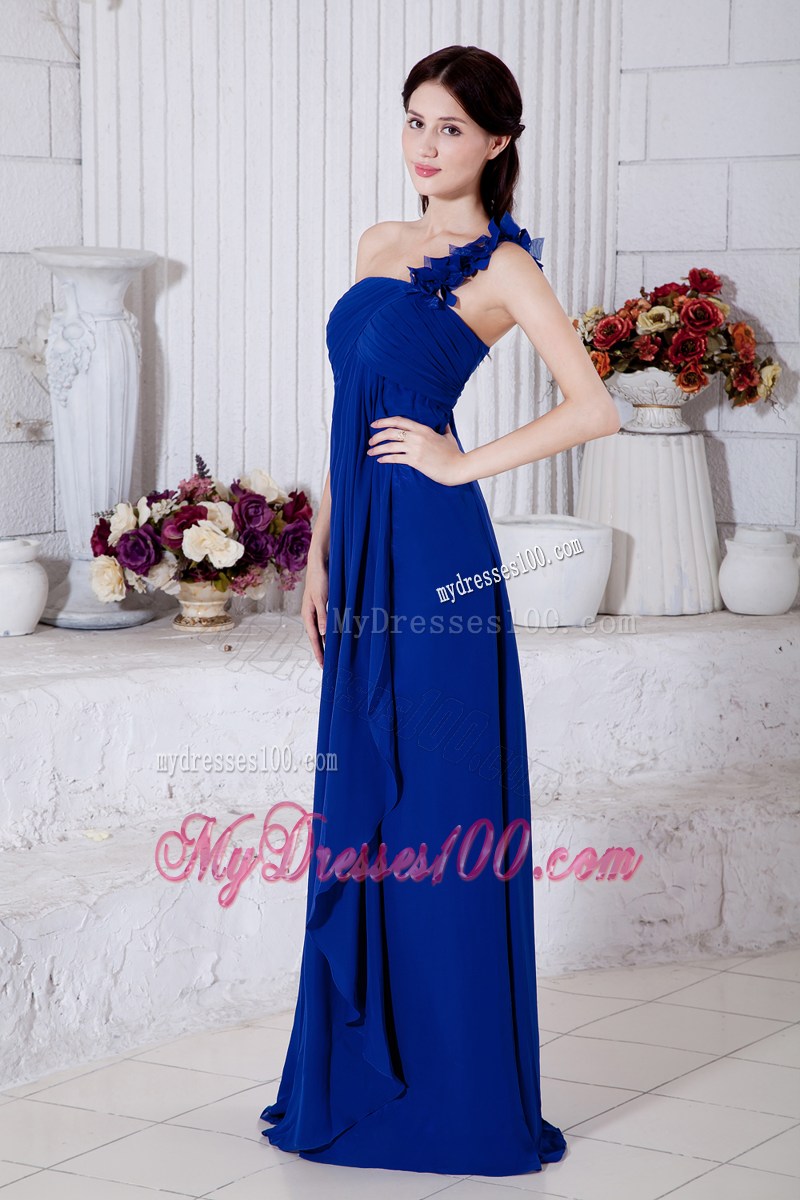 Royal Blue One Shoulder Hand Made Flowers Pageant Dresses Brush Train