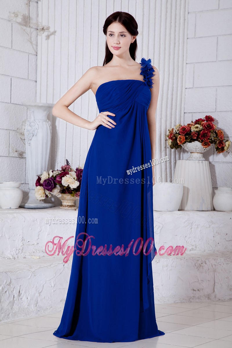 Royal Blue One Shoulder Hand Made Flowers Pageant Dresses Brush Train