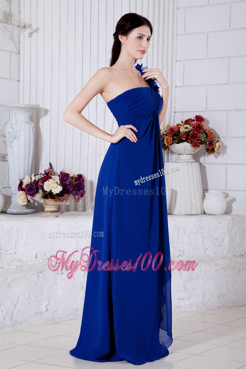 Royal Blue One Shoulder Hand Made Flowers Pageant Dresses Brush Train