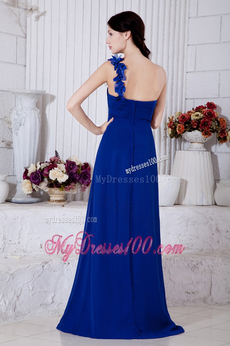 Royal Blue One Shoulder Hand Made Flowers Pageant Dresses Brush Train