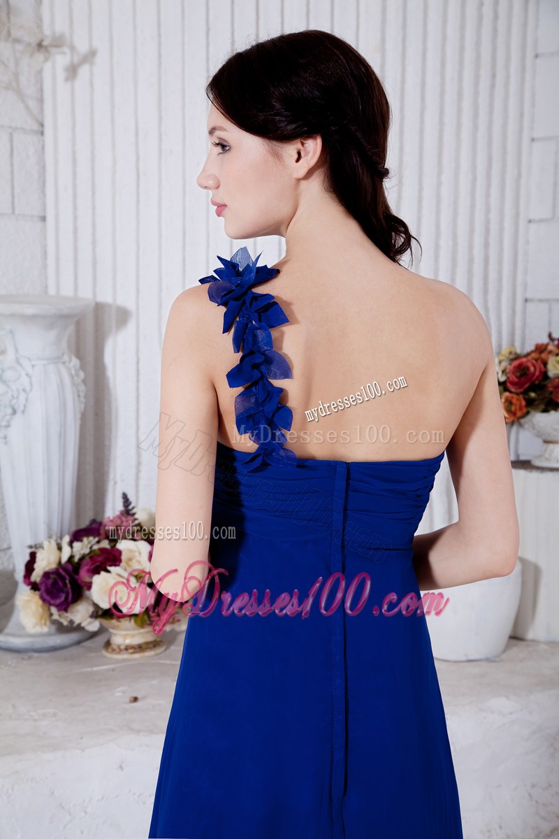 Royal Blue One Shoulder Hand Made Flowers Pageant Dresses Brush Train