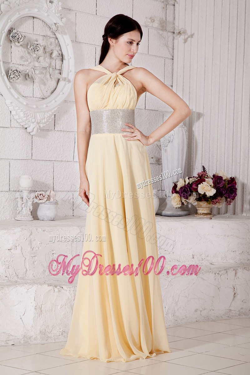 2013 Pretty Light Yellow Straps Pageant Dresses with Silver Belt