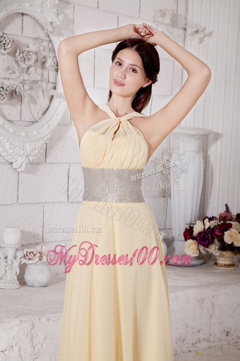 2013 Pretty Light Yellow Straps Pageant Dresses with Silver Belt