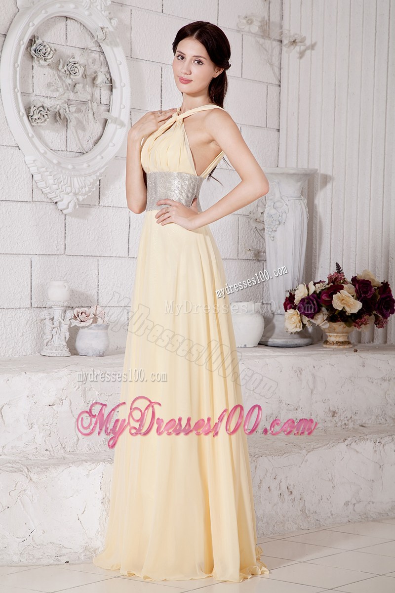 2013 Pretty Light Yellow Straps Pageant Dresses with Silver Belt
