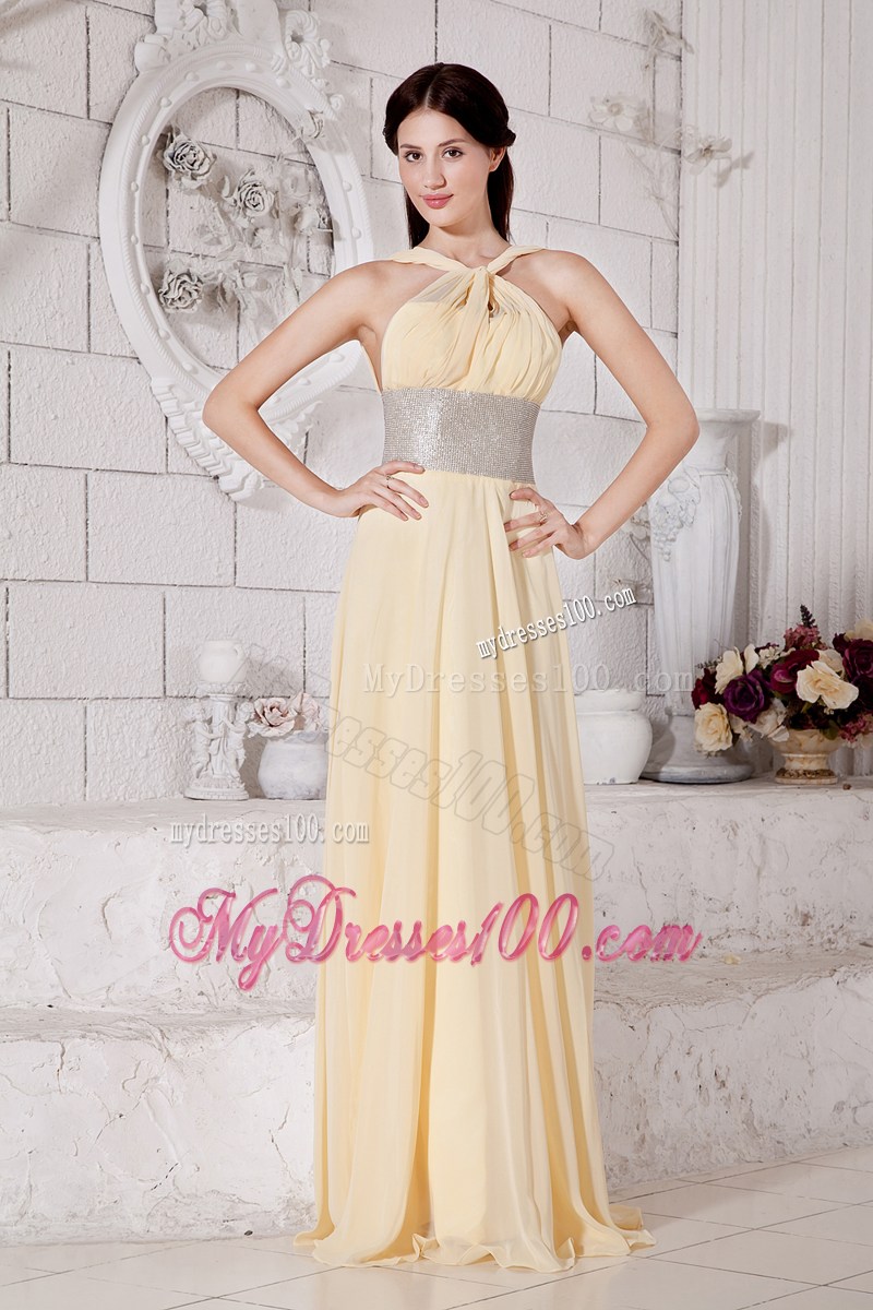 2013 Pretty Light Yellow Straps Pageant Dresses with Silver Belt