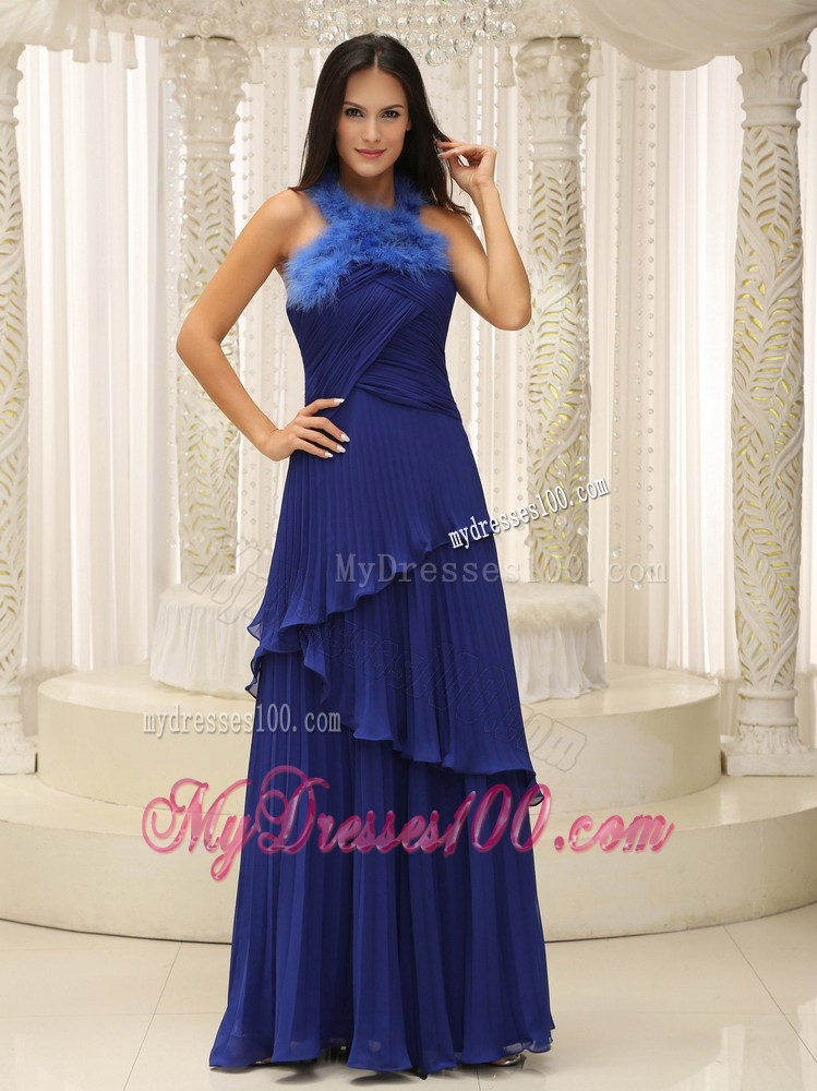 Feather Halter Top Pleat 2013 Pageant Dresses Royal Blue For Graduation