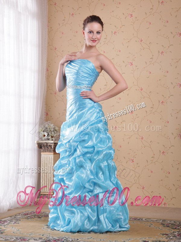 Aqua Blue Column Sheath Strapless 2013 Pageant Dresses with Beading