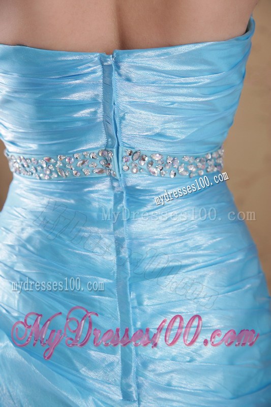 Aqua Blue Column Sheath Strapless 2013 Pageant Dresses with Beading